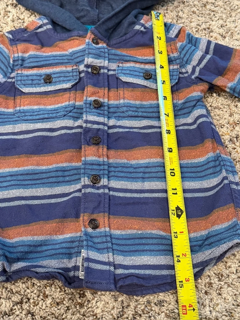 Oshkosh Striped Hooded Button-Front Shirt Jacket in Blue and Rust Sz 3T